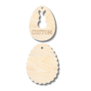 Unfinished Wood Custom Etched Marshmallow Bunny Easter Egg Gift Tag | 2 Piece | Layered Gift Tags | up to 6" DIY
