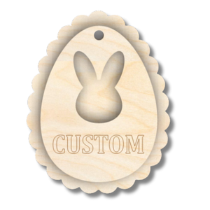 Unfinished Wood Custom Etched Bunny Head Easter Egg Gift Tag | 2 Piece | Layered Gift Tags | up to 6" DIY