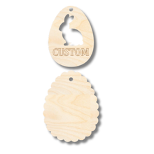 Load image into Gallery viewer, Unfinished Wood Custom Etched Rabbit Easter Egg Gift Tag | 2 Piece | Layered Gift Tags | up to 6&quot; DIY
