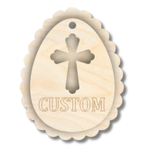 Load image into Gallery viewer, Unfinished Wood Custom Etched Cross Easter Egg Gift Tag | 2 Piece | Layered Gift Tags | up to 6&quot; DIY
