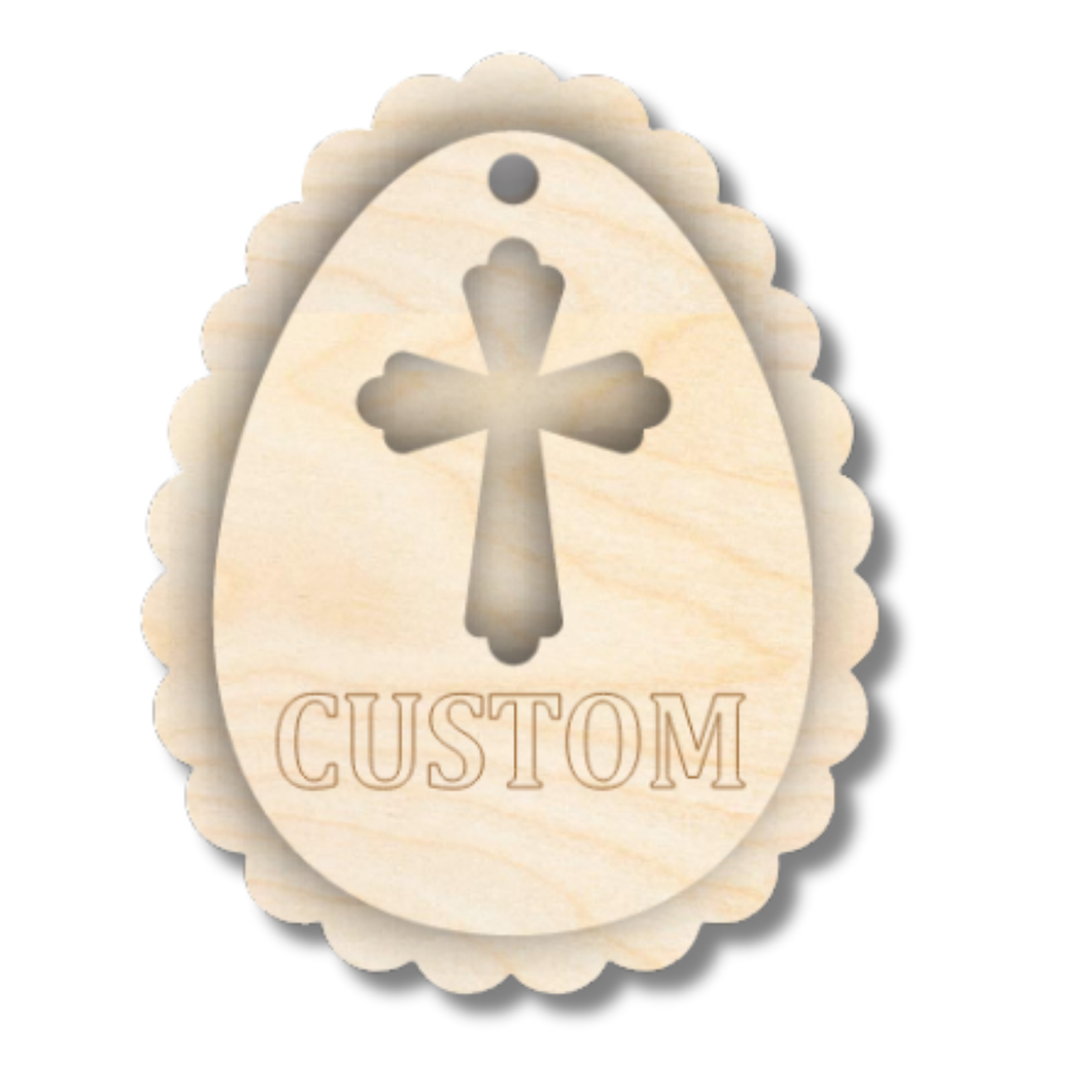 Unfinished Wood Custom Etched Cross Easter Egg Gift Tag | 2 Piece | Layered Gift Tags | up to 6