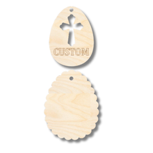 Load image into Gallery viewer, Unfinished Wood Custom Etched Cross Easter Egg Gift Tag | 2 Piece | Layered Gift Tags | up to 6&quot; DIY
