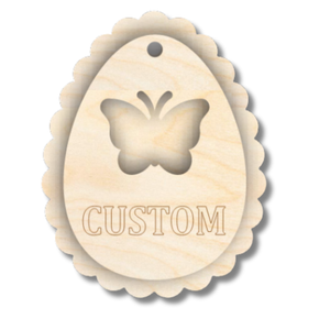 Unfinished Wood Custom Etched Butterfly Easter Egg Gift Tag | 2 Piece | Layered Gift Tags | up to 6" DIY