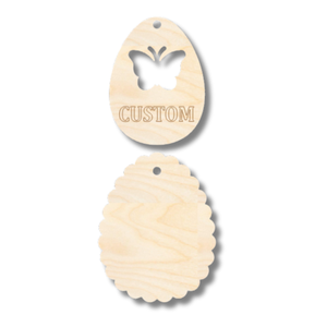 Unfinished Wood Custom Etched Butterfly Easter Egg Gift Tag | 2 Piece | Layered Gift Tags | up to 6" DIY