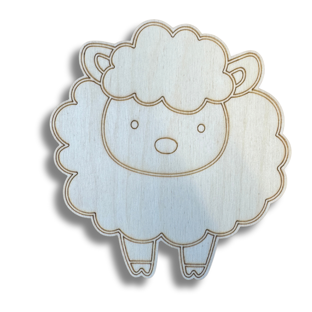 Unfinished Wood Etched Farm Sheep Shape | Paint By Line Crafts | up to 30