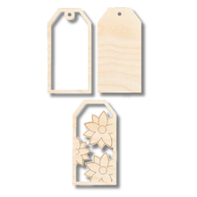 Load image into Gallery viewer, Unfinished Wood Etched Poinsettia Gift Tag | 3 Piece | Layered Gift Tags | up to 6&quot; DIY
