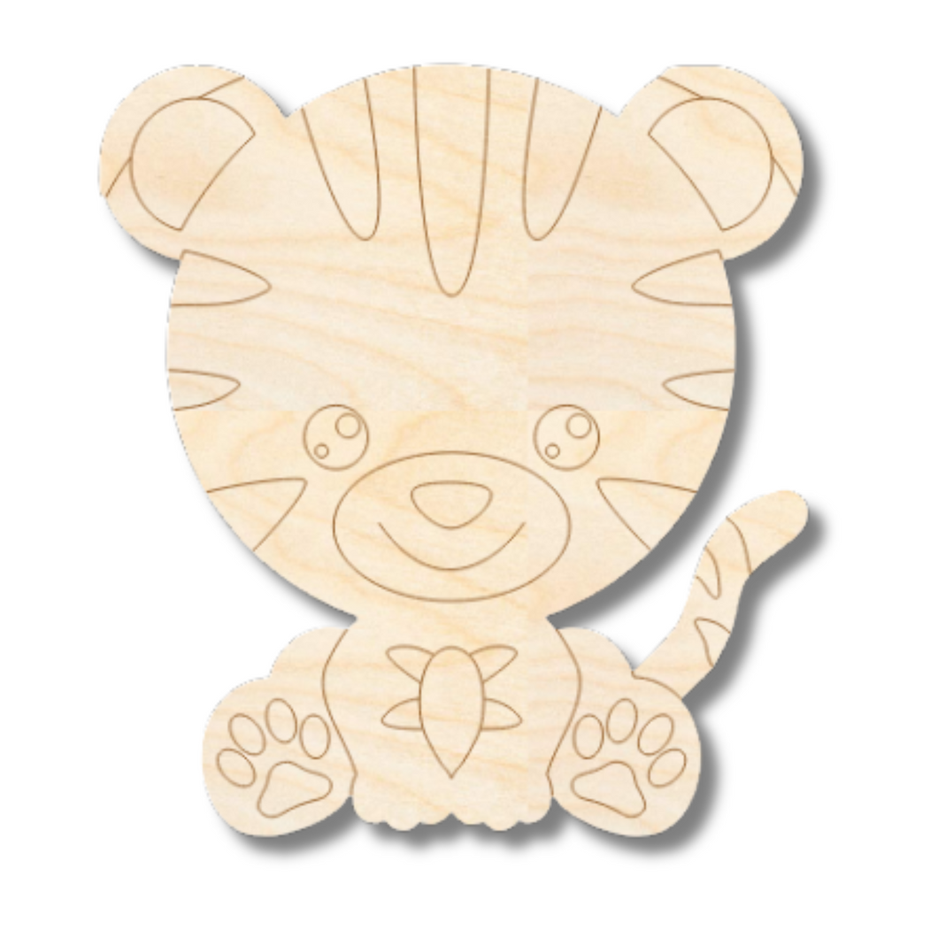 Unfinished Wood Etched Tiger Shape | Paint By Line Crafts | up to 30