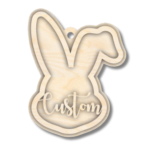 Unfinished Wood Custom Name Bunny Head Gift Tag | 2 Piece | Layered Gift Tags | up to 6" DIY