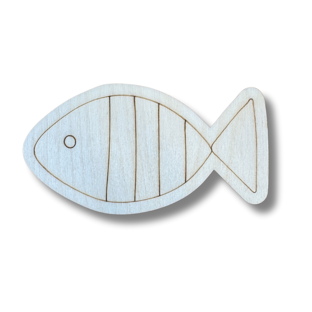 Unfinished Wood Etched Striped Fish Shape | Paint By Line Crafts | up to 30