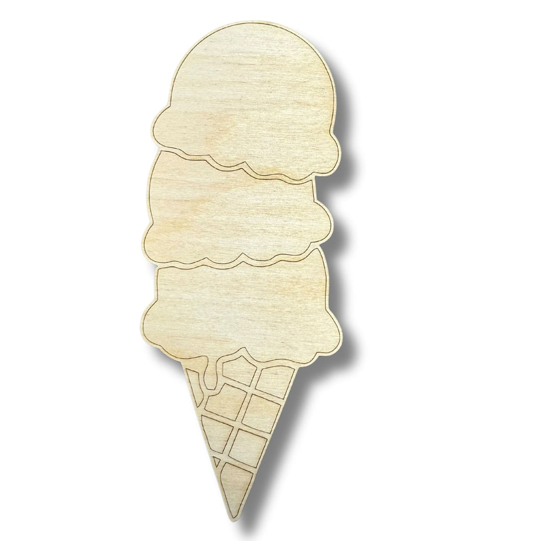 Unfinished Wood Etched Triple Stack Ice Cream Shape | Paint By Line Crafts | up to 30