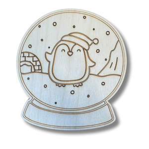 Unfinished Wood Etched Penguin Snow Globe Shape | Paint By Line Crafts | up to 30" DIY