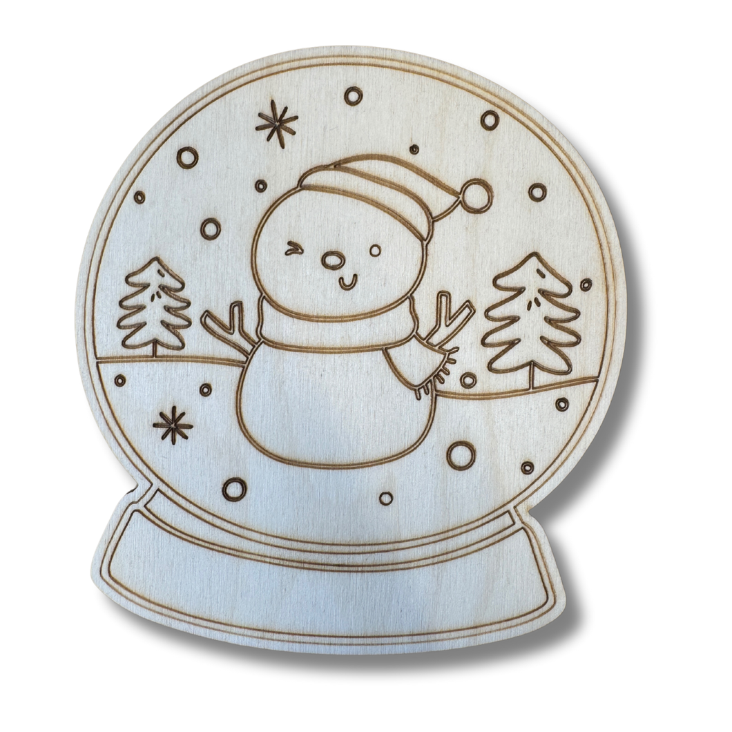 Unfinished Wood Etched Tree Snowman Snowglobe Shape | Paint By Line Crafts | up to 30