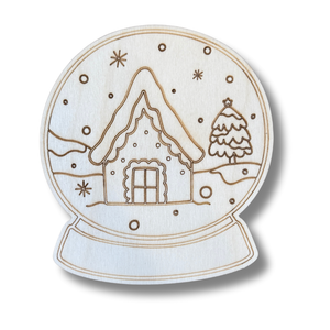 Unfinished Wood Etched Snowy House Snowglobe Shape | Paint By Line Crafts | up to 30" DIY