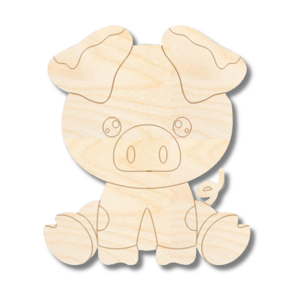 Unfinished Wood Etched Pig Shape | Paint By Line Crafts | up to 30