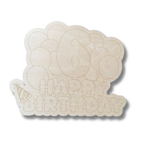 Unfinished Wood Etched 6th Birthday Balloons Shape | Paint By Line Crafts | up to 30" DIY