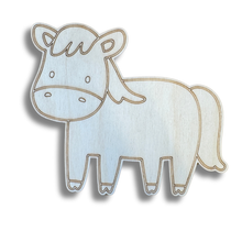 Load image into Gallery viewer, Unfinished Wood Etched Farm Horse Shape | Paint By Line Crafts | up to 30&quot; DIY

