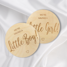 Load image into Gallery viewer, We&#39;re Having A Little Boy Engraved Round | Engraved Wood Cutouts | 1/4&quot; Thick |
