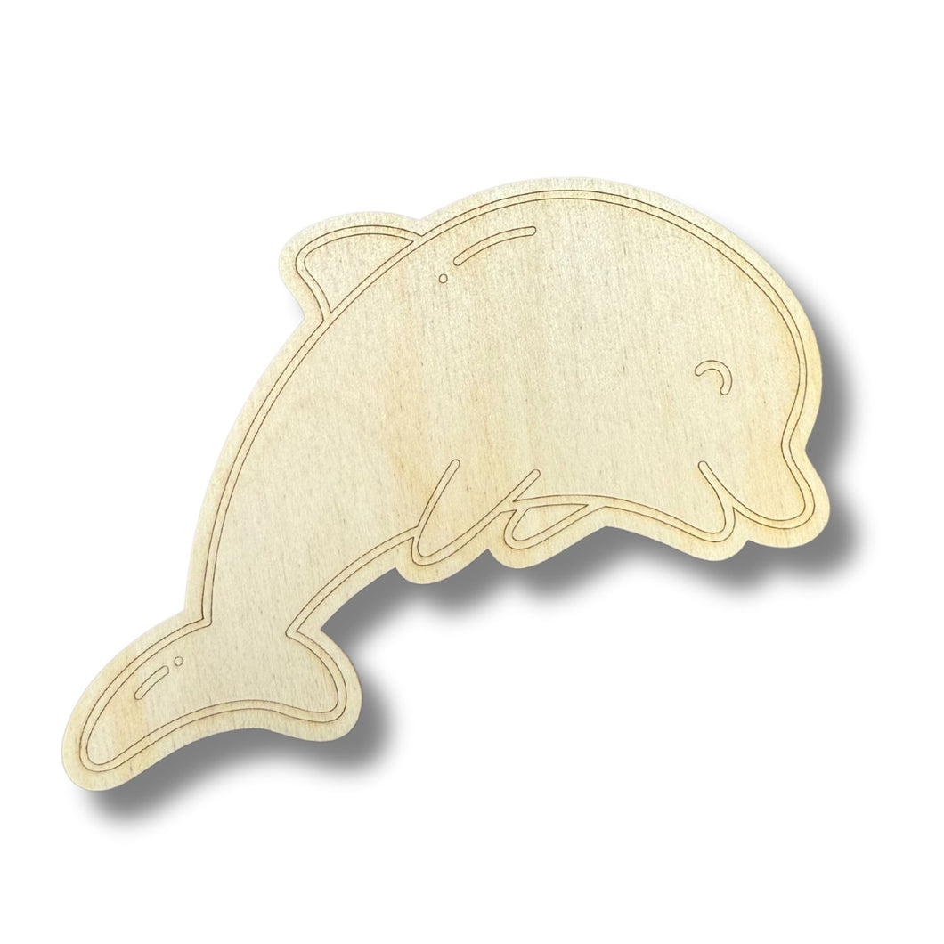 Unfinished Wood Etched Dolphin Shape | Paint By Line Crafts | up to 30