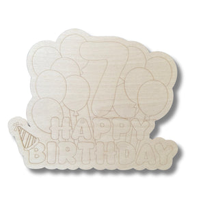 Unfinished Wood Etched 7th Birthday Balloons Shape | Paint By Line Crafts | up to 30" DIY