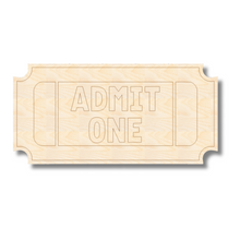 Load image into Gallery viewer, Unfinished Wood Etched Admit One Ticket Shape | Paint By Line Crafts | up to 30&quot; DIY
