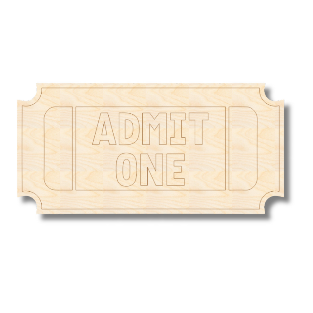 Unfinished Wood Etched Admit One Ticket Shape | Paint By Line Crafts | up to 30
