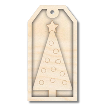 Load image into Gallery viewer, Unfinished Wood Etched Christmas Tree Gift Tag | 3 Piece | Layered Gift Tags | up to 6&quot; DIY
