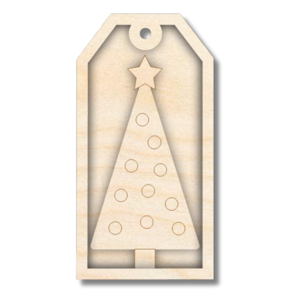 Unfinished Wood Etched Christmas Tree Gift Tag | 3 Piece | Layered Gift Tags | up to 6