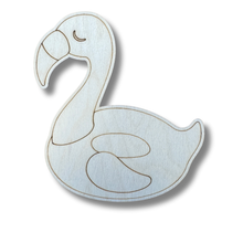 Load image into Gallery viewer, Unfinished Wood Etched Flamingo Float Shape | Paint By Line Crafts | up to 30&quot; DIY

