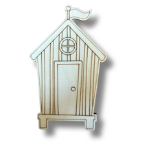 Load image into Gallery viewer, Unfinished Wood Etched Beach Hut Shape | Paint By Line Crafts | up to 30&quot; DIY
