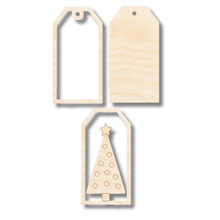 Load image into Gallery viewer, Unfinished Wood Etched Christmas Tree Gift Tag | 3 Piece | Layered Gift Tags | up to 6&quot; DIY
