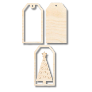 Unfinished Wood Etched Christmas Tree Gift Tag | 3 Piece | Layered Gift Tags | up to 6" DIY