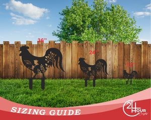 Metal Chicken Garden Stakes | 4 Piece Set | Outdoor | Up to 30" | Over 20 Color Options