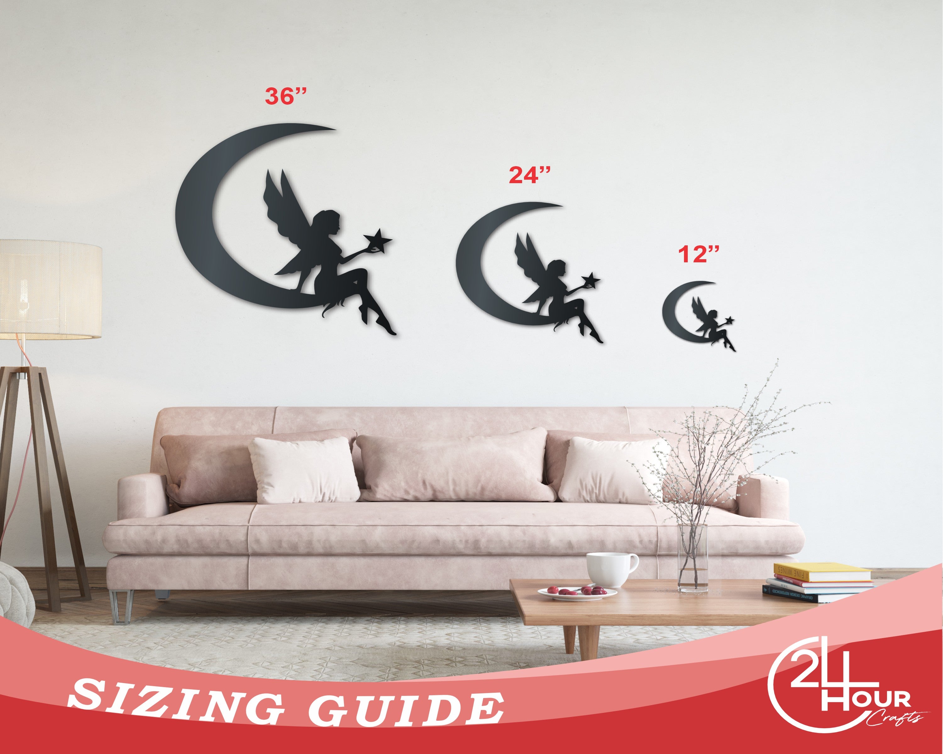 Metal Crescent Fairy Wall Art | Indoor Outdoor | Up to 46