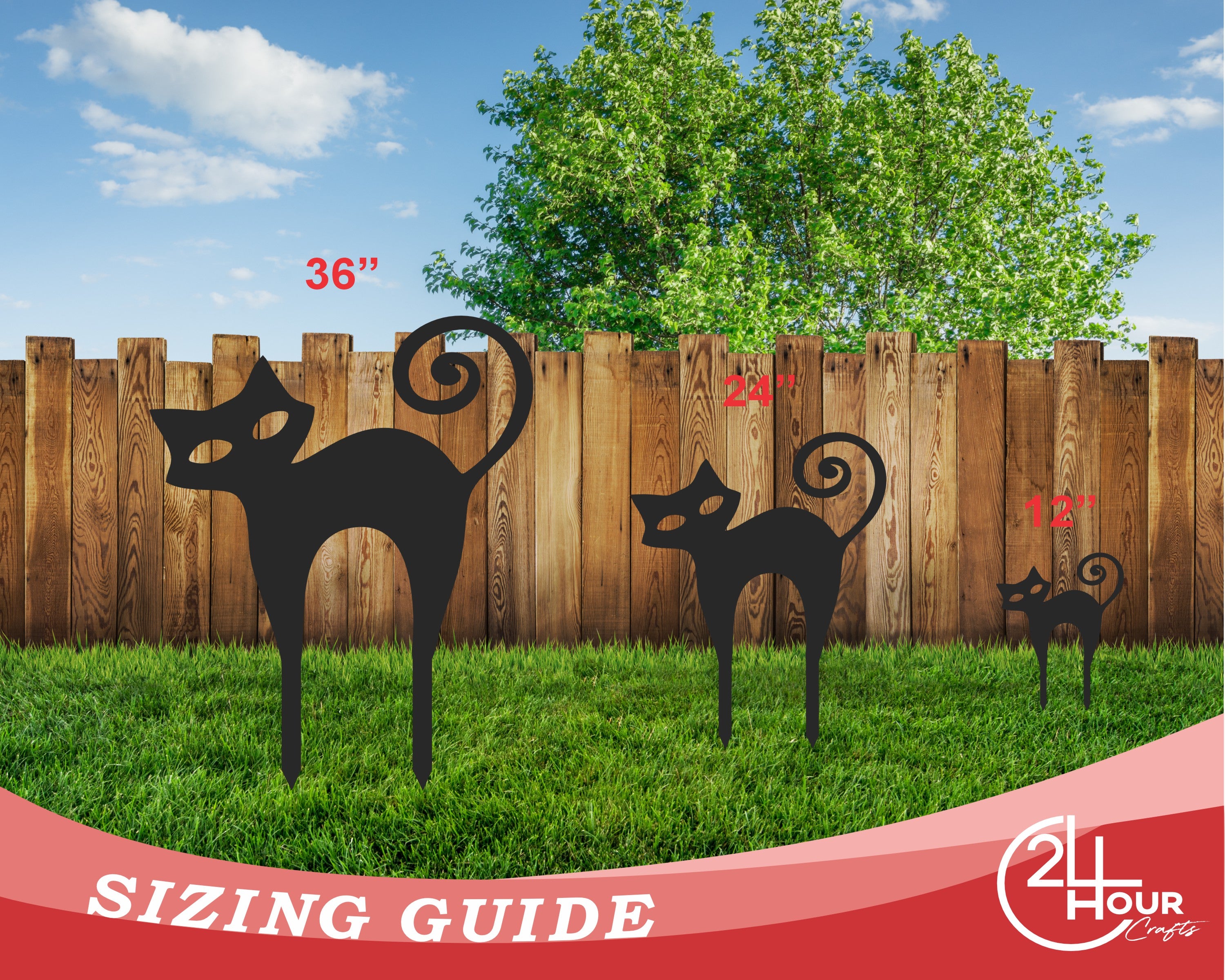 Metal Halloween Cat Garden Stakes | Set of 3 | Up to 46