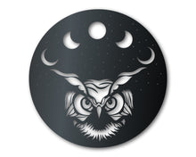 Load image into Gallery viewer, Metal Owl Moon Wall Art | Indoor Outdoor | Up to 36&quot; | Over 20 Color Options
