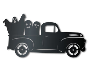 Metal Ghost Pickup Truck Wall Art | Halloween | Indoor Outdoor | Up to 36" | Over 20 Color Options