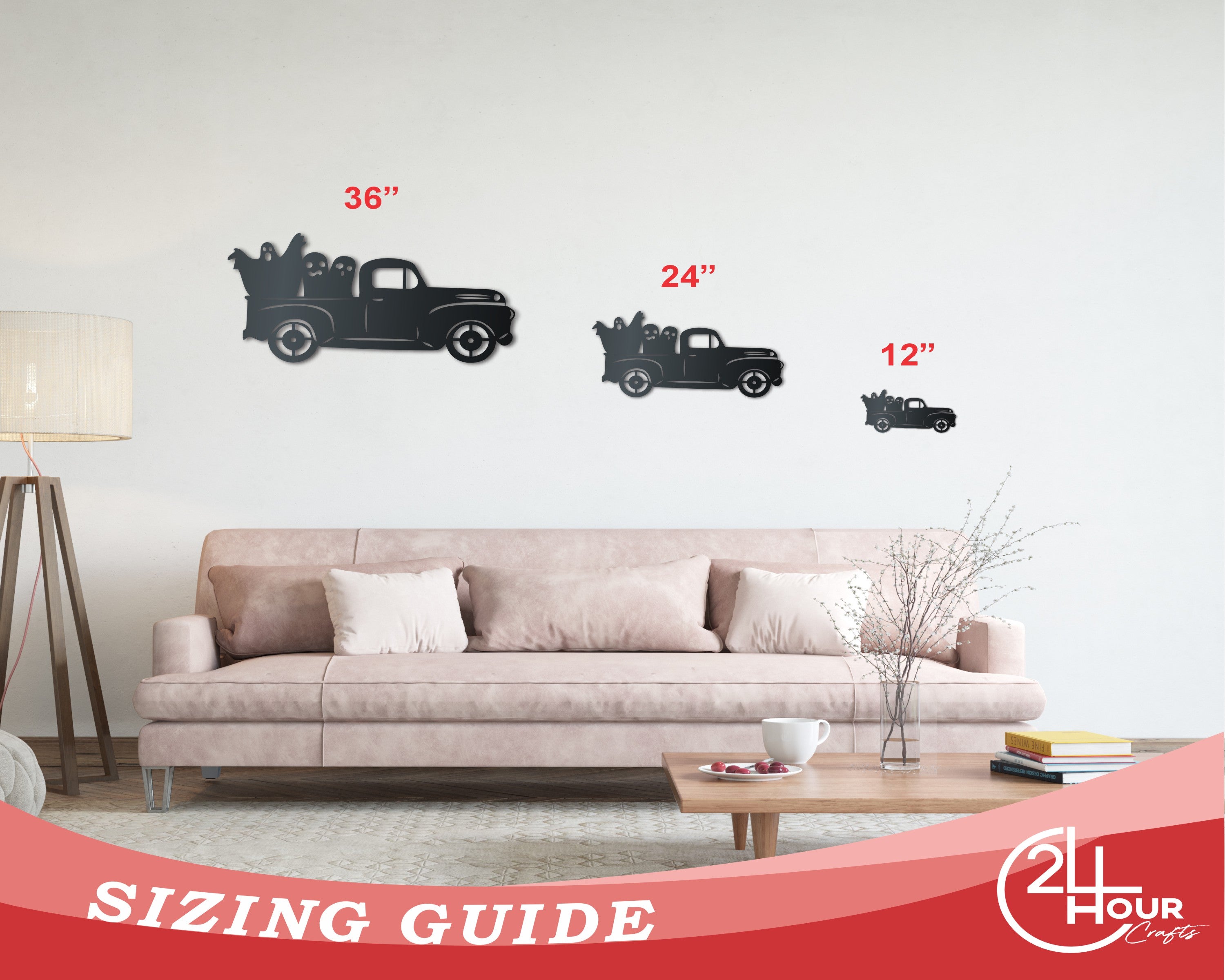 Metal Ghost Pickup Truck Wall Art | Halloween | Indoor Outdoor | Up to 36