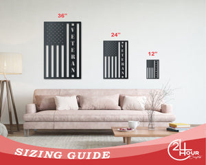 Metal Veteran USA Flag Wall Art | Veterans Patriotic | Indoor Outdoor | Up to 36" | Over 20 Color Options
