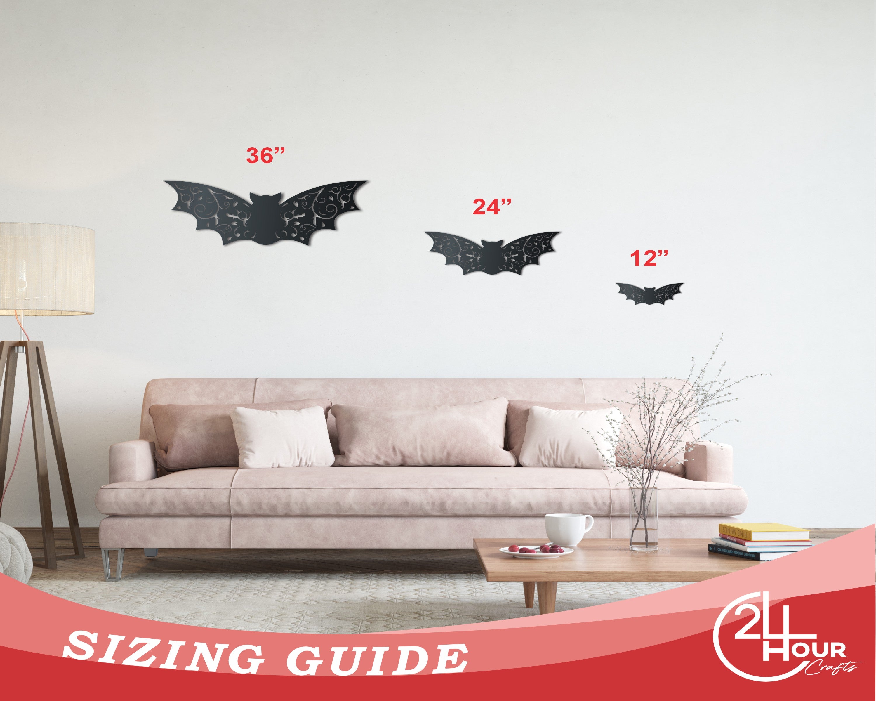 Metal Floral Bat Wall Art | Halloween | Indoor Outdoor | Up to 36