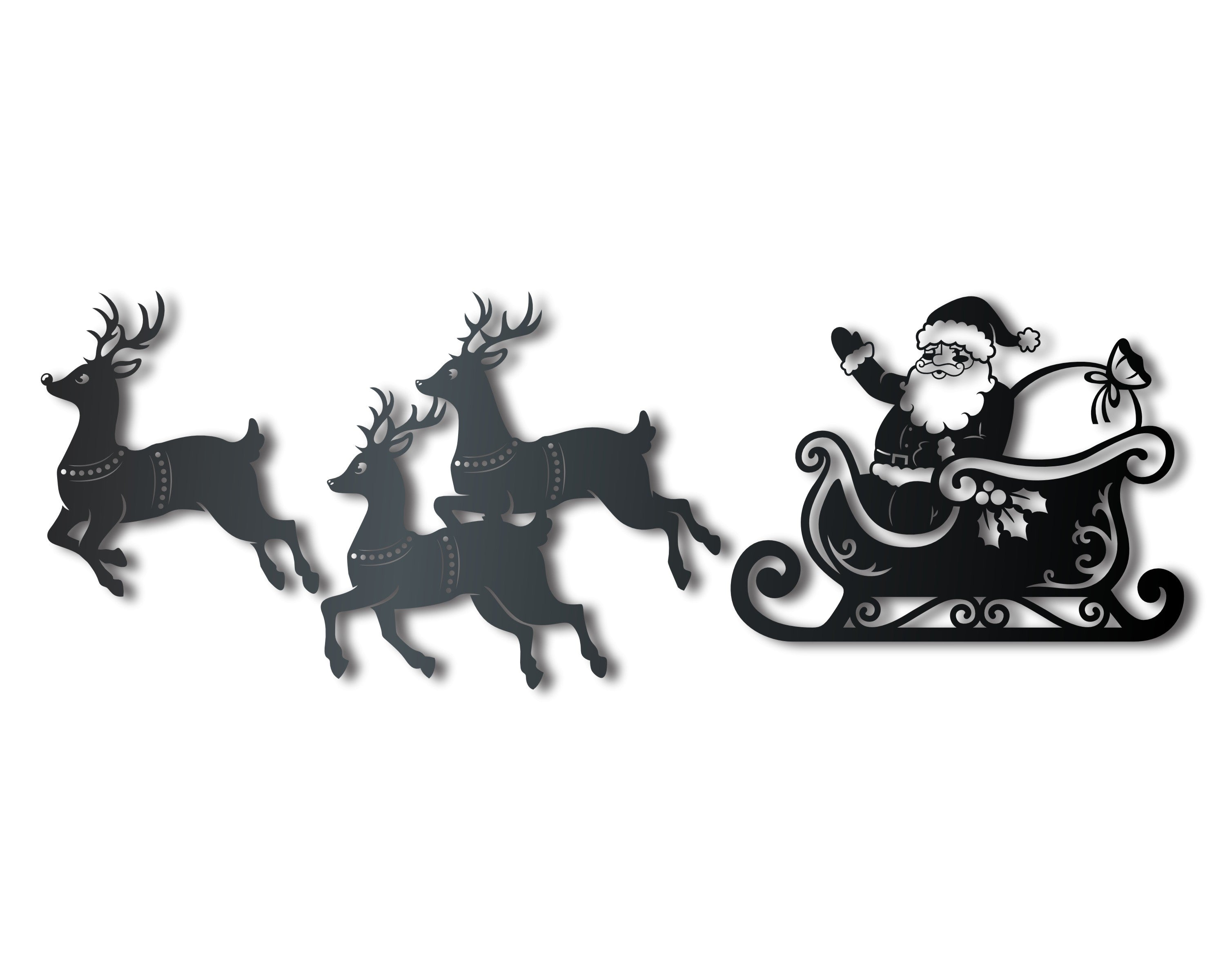 Custom Metal Santa and Reindeer Wall Art | Three Piece Set | Christmas | Indoor Outdoor | Up to 36