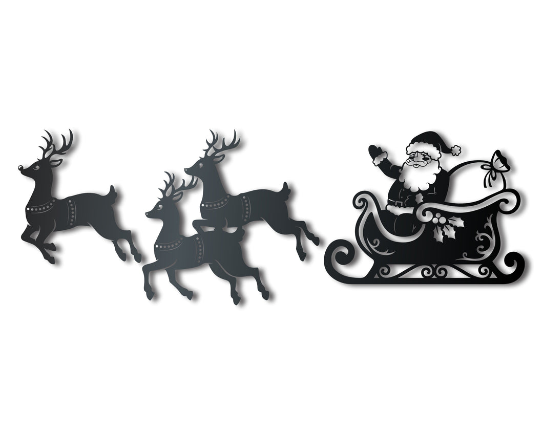 Custom Metal Santa and Reindeer Wall Art | Three Piece Set | Christmas | Indoor Outdoor | Up to 36
