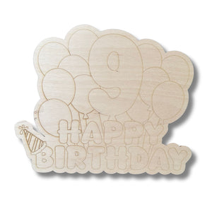 Unfinished Wood Etched 9th Birthday Balloons Shape | Paint By Line Crafts | up to 30" DIY