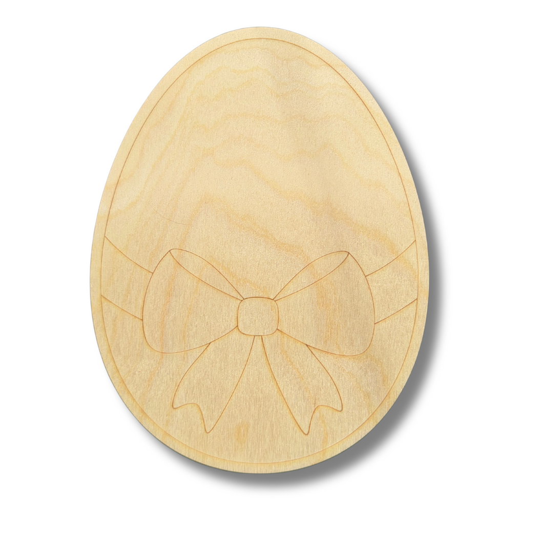 Unfinished Wood Etched Bow Easter Egg Shape | Paint By Line Crafts | up to 30