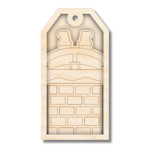 Load image into Gallery viewer, Unfinished Wood Etched Santa going down Chimney Gift Tag | 3 Piece | Layered Gift Tags | up to 6&quot; DIY
