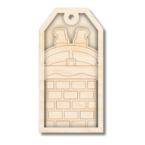 Unfinished Wood Etched Santa going down Chimney Gift Tag | 3 Piece | Layered Gift Tags | up to 6" DIY