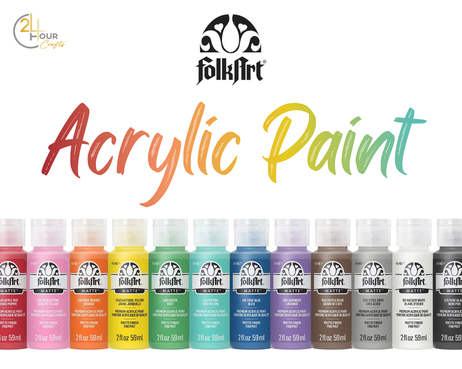FolkArt Acrylic Paint | 2 oz | Matte Multi-Surface Craft Paint | MADE IN THE USA | Non-Toxic | 12 Colors