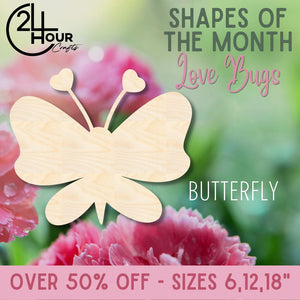 February Shape of the Month | Butterfly Wood Cutout | Love Bugs | Unfinished Craft