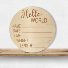 Load image into Gallery viewer, Baby Announcement Birth Stats Wood Round | Engraved Wood Cutouts | 1/4&quot; Thick |
