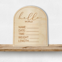 Load image into Gallery viewer, Baby Announcement Birth Stats Wood Arch | Engraved Wood Cutouts | 1/4&quot; Thick |
