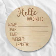 Load image into Gallery viewer, Baby Announcement Birth Stats Wood Round | Engraved Wood Cutouts | 1/4&quot; Thick |
